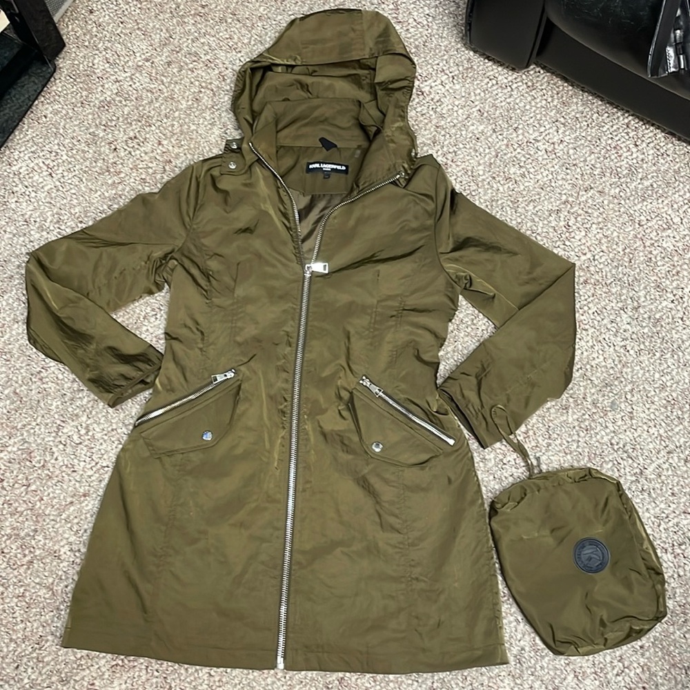 Olive Green Hooded Women's Trench Coat